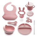 Generic Silicone Baby Feeding Set Baby Plates and Bowls Set Suction Plates for Baby Baby Feeding Essentials Baby Led Weaning Supplies Baby Plates with Suction Baby Utensils (Rose Pink) Regular